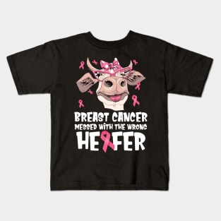 In October We Wear Pink Ribbon Cute Cow  Breast Cancer Month Kids T-Shirt